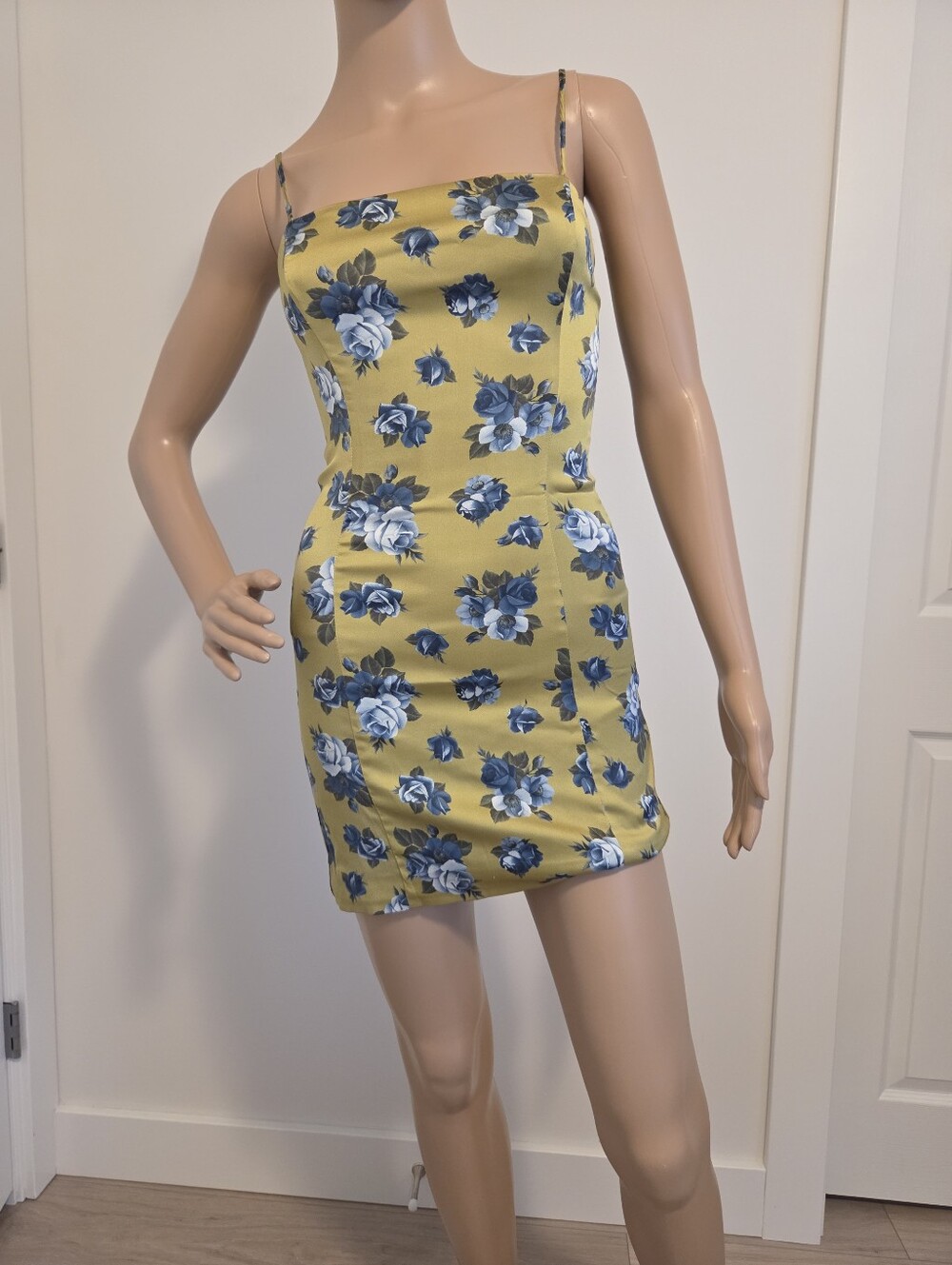 Aritzia Sunday Best Chartreuse Green Floral Mini Slip Dress